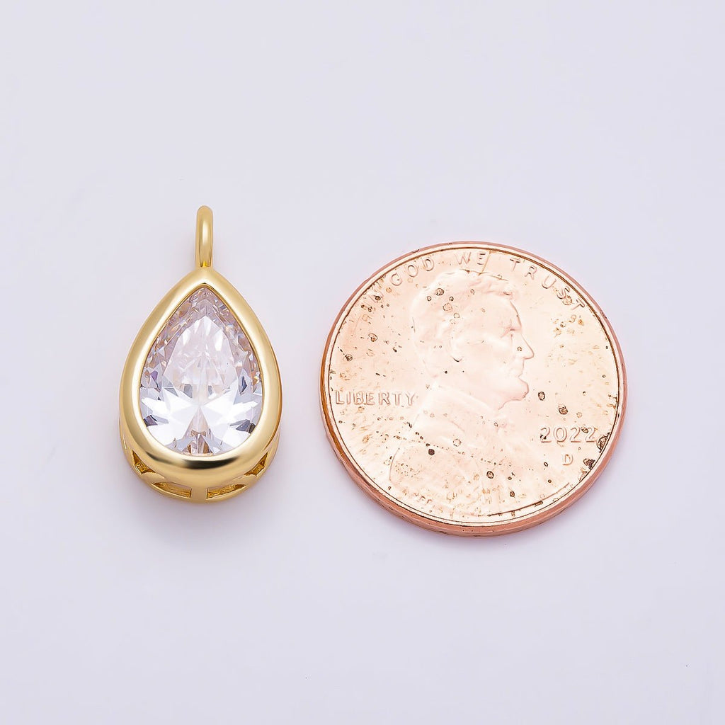 16K Gold Filled 18.5mm Teardrop CZ Bezel Solitaire Pendant in Gold & Silver | Charms-01376 Charms-01377
