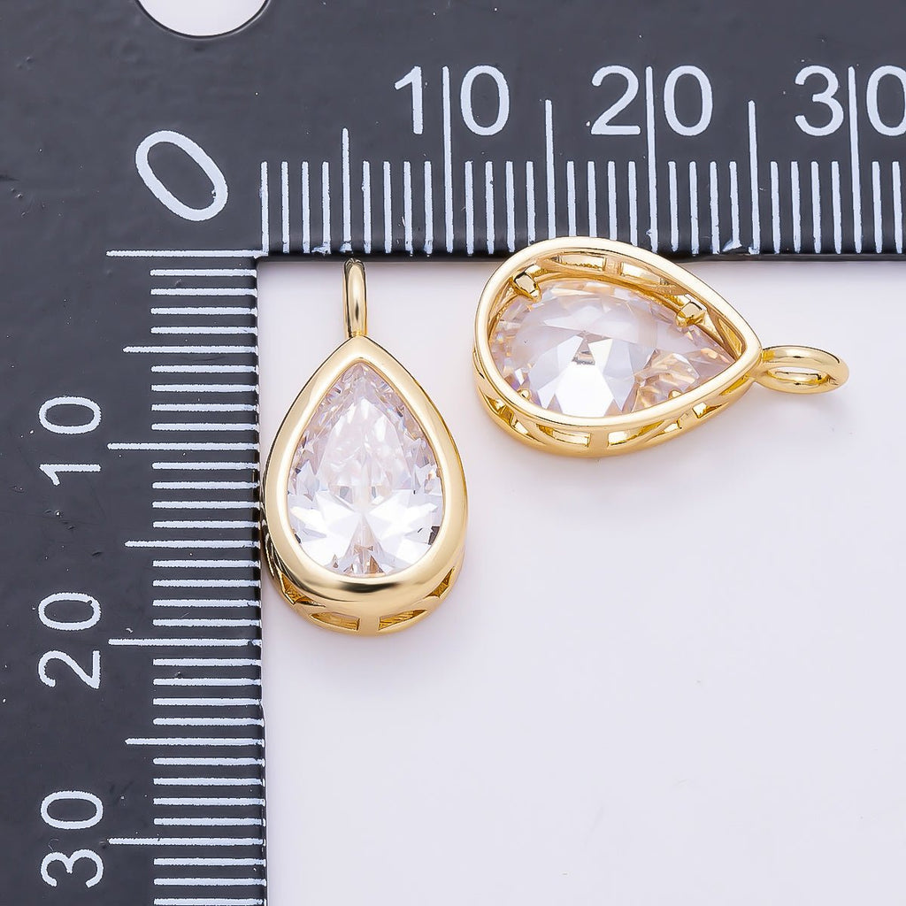 16K Gold Filled 18.5mm Teardrop CZ Bezel Solitaire Pendant in Gold & Silver | Charms-01376 Charms-01377
