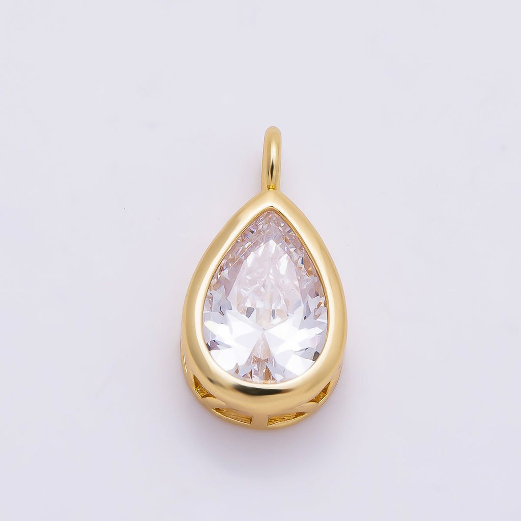 16K Gold Filled 18.5mm Teardrop CZ Bezel Solitaire Pendant in Gold & Silver | Charms-01376 Charms-01377