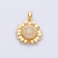 16K Gold Filled 18.5mm White Opal Micro Paved CZ Sunflower Pendant | Charms-00104
