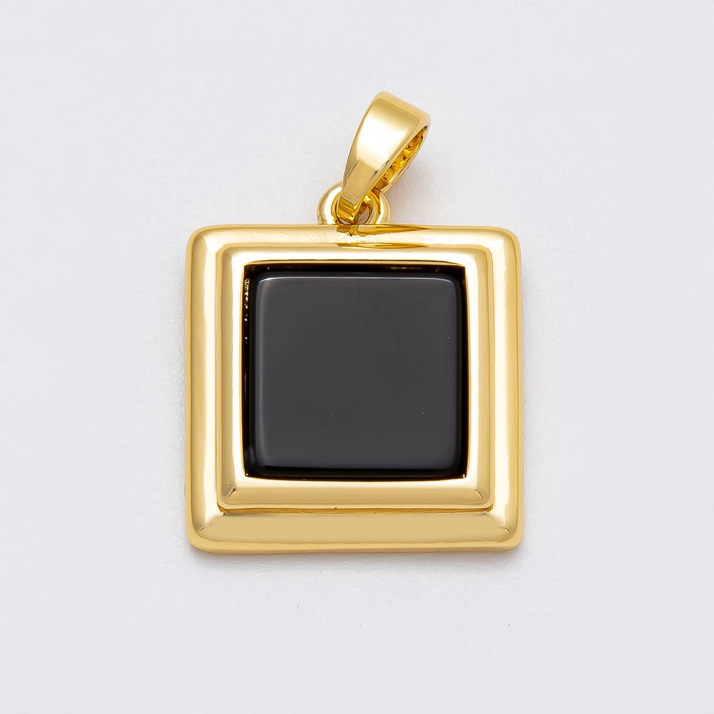 16K Gold Filled 18mm Black Bezel Square Pendant | Charms-00480