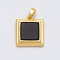 16K Gold Filled 18mm Black Bezel Square Pendant | Charms-00480