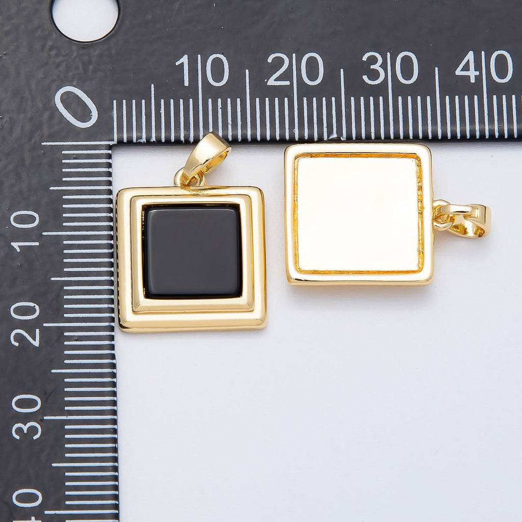 16K Gold Filled 18mm Black Bezel Square Pendant | Charms-00480