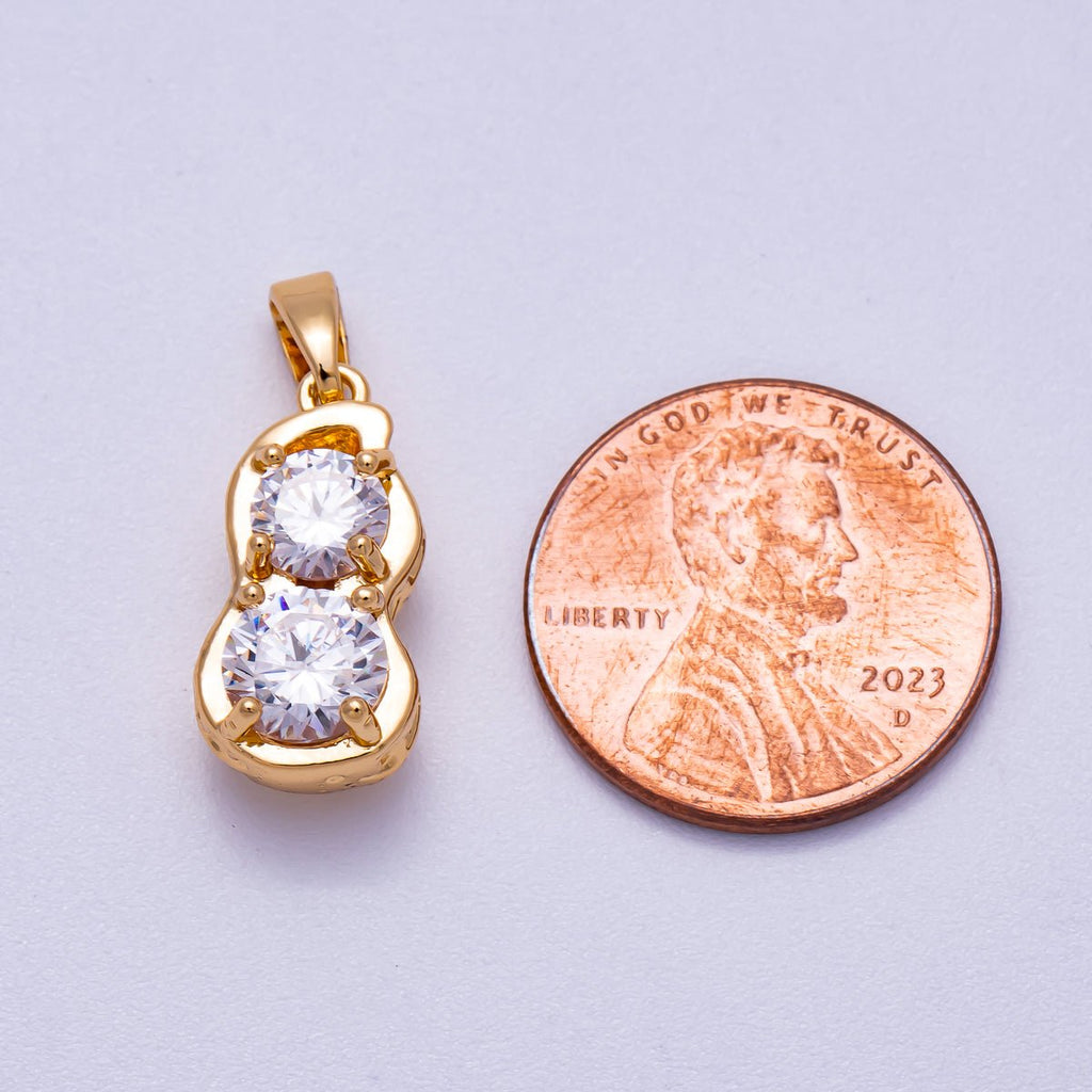 16K Gold Filled 18mm Clear CZ Peanut Nut Snack Food Pendant | Charms-00581