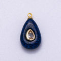 16K Gold Filled 18mm Clear CZ Embedded Blue Lapis Lazuli Teardrop Charm | Charms-00579