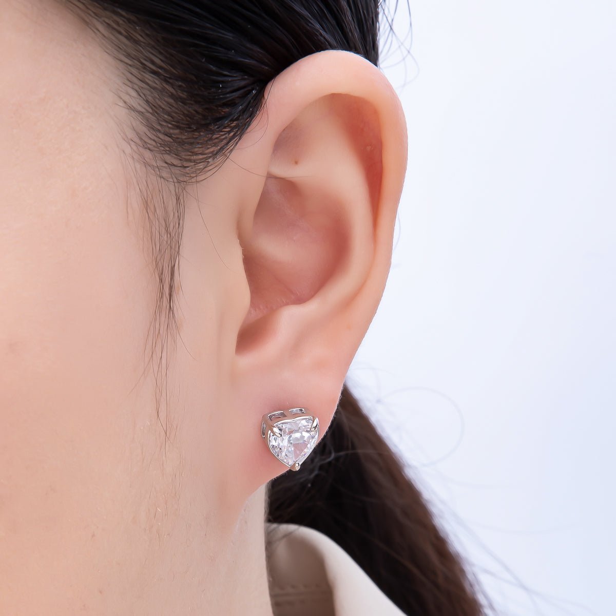 16K Gold Filled 18mm Clear CZ Heart Love Stud Earrings in Gold & Silver | Earrings-00376 Earrings-00377