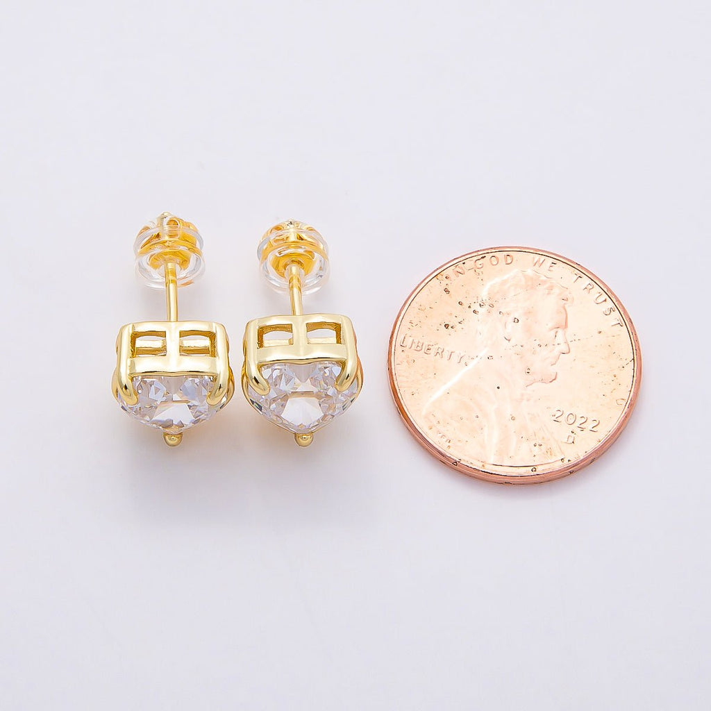16K Gold Filled 18mm Clear CZ Heart Love Stud Earrings in Gold & Silver | Earrings-00376 Earrings-00377