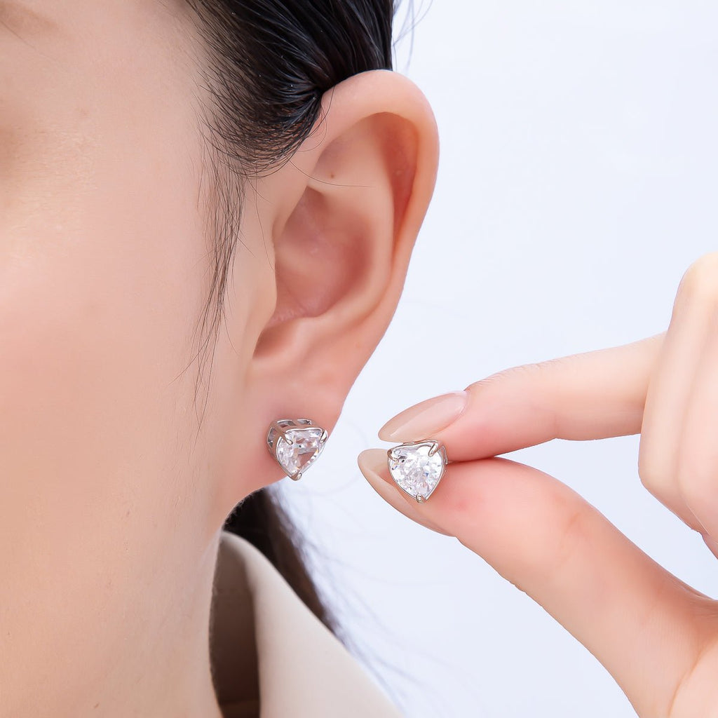 16K Gold Filled 18mm Clear CZ Heart Love Stud Earrings in Gold & Silver | Earrings-00376 Earrings-00377