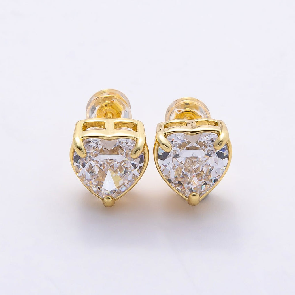 16K Gold Filled 18mm Clear CZ Heart Love Stud Earrings in Gold & Silver | Earrings-00376 Earrings-00377