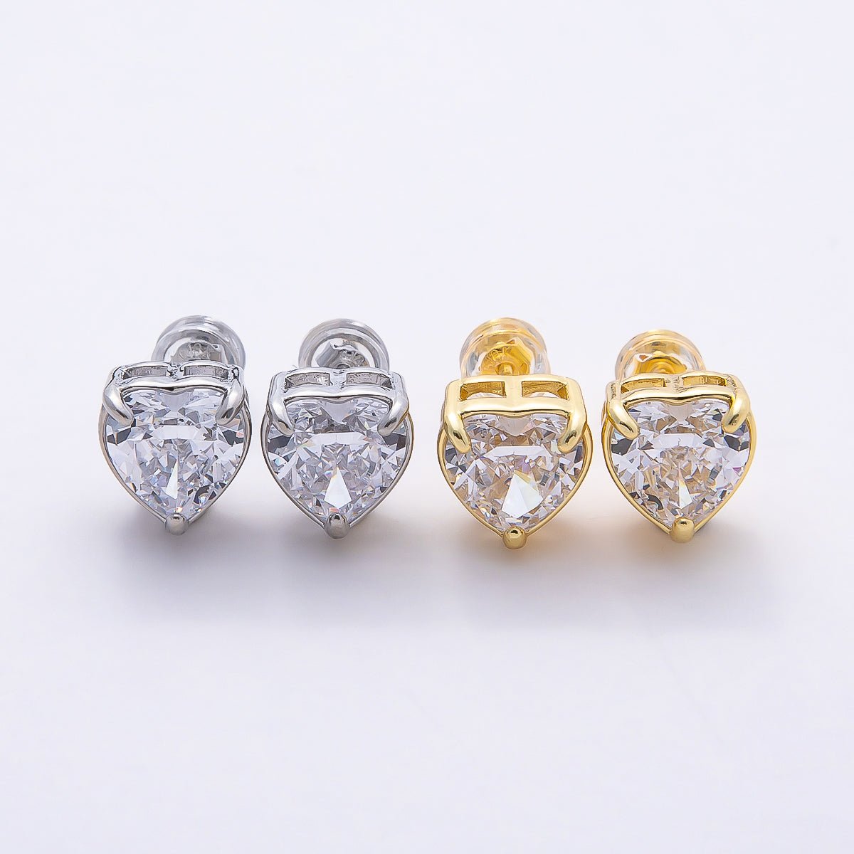 16K Gold Filled 18mm Clear CZ Heart Love Stud Earrings in Gold & Silver | Earrings-00376 Earrings-00377