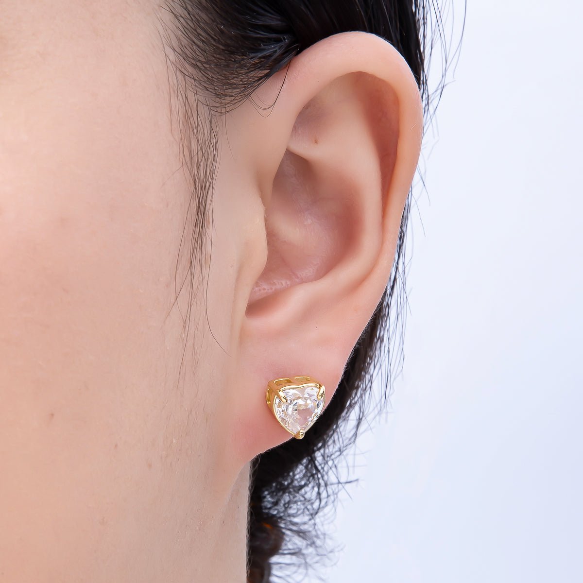 16K Gold Filled 18mm Clear CZ Heart Love Stud Earrings in Gold & Silver | Earrings-00376 Earrings-00377