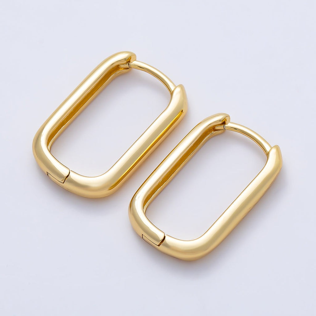16K Gold Filled 18mm Minimalist Oblong Rectangle Hoop | Earrings-00646