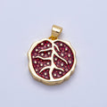 16K Gold Filled 18mm Red Enamel Pomegranate Fruit Pendant | Charms-00620