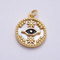 16K Gold Filled 18mm Black Evil Eye Star Shell Pearl Round Charm in Gold & Silver | Charms-01353