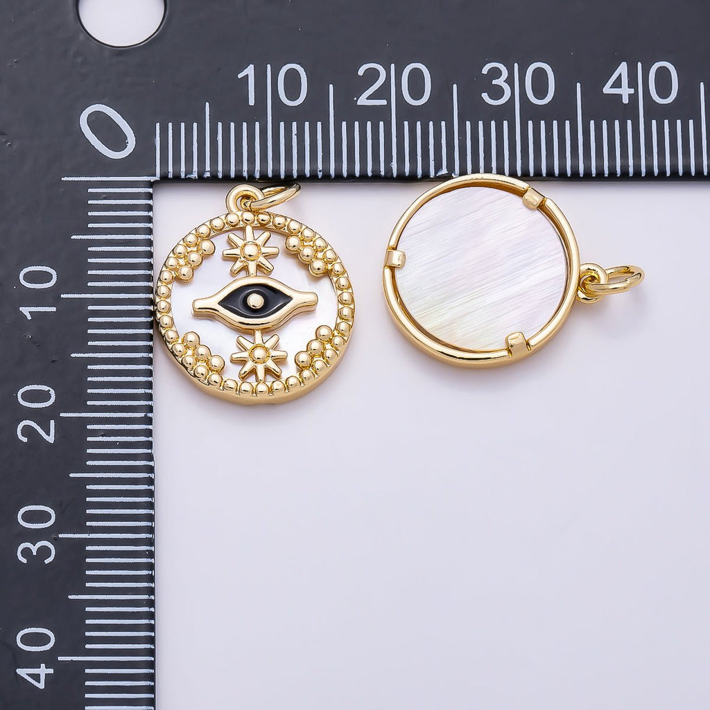 16K Gold Filled 18mm Black Evil Eye Star Shell Pearl Round Charm in Gold & Silver | Charms-01353