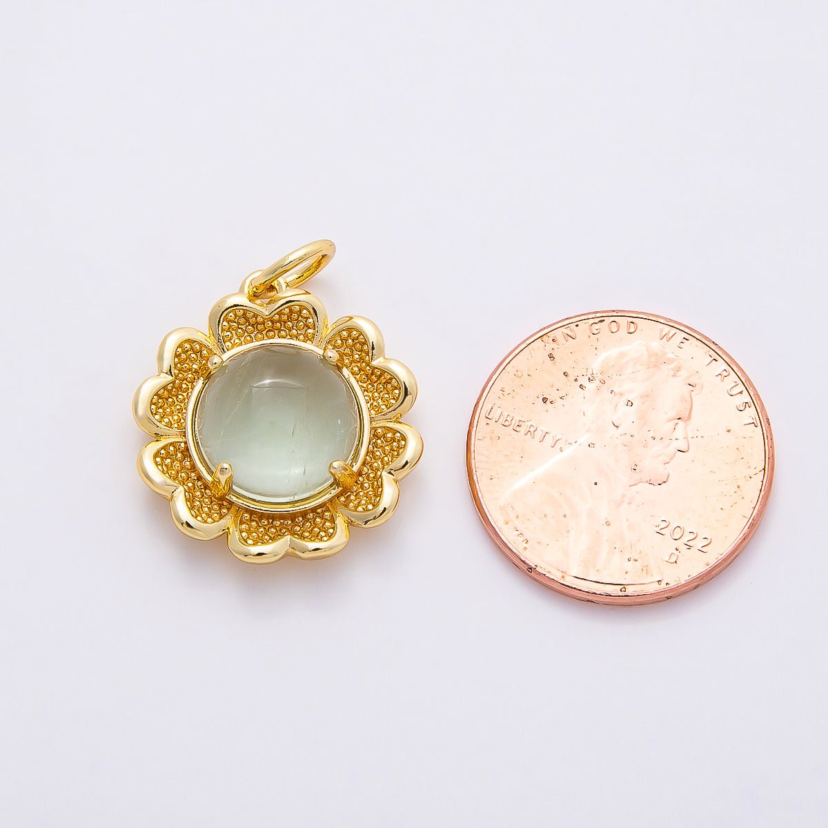 16K Gold Filled 19mm Aquamarine, Citrine Cabochon Gemstone Flower Charm | Charms-00766 Charms-00767