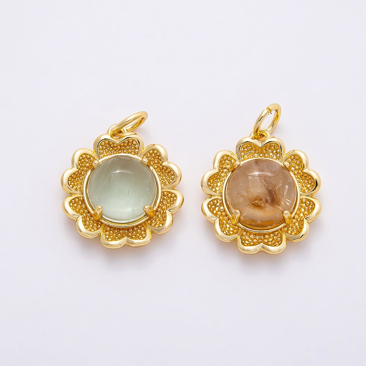 16K Gold Filled 19mm Aquamarine, Citrine Cabochon Gemstone Flower Charm | Charms-00766 Charms-00767