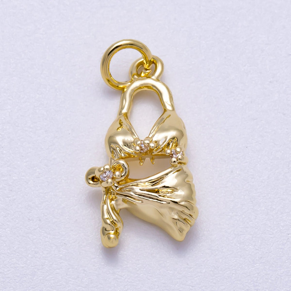 16K Gold Filled 19mm Clear CZ Summer Beach Bikini 3D Multidimensional Charm | Charms-00631