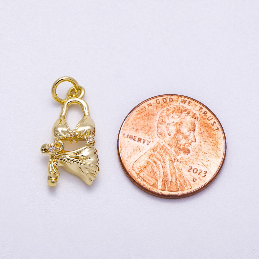 16K Gold Filled 19mm Clear CZ Summer Beach Bikini 3D Multidimensional Charm | Charms-00631