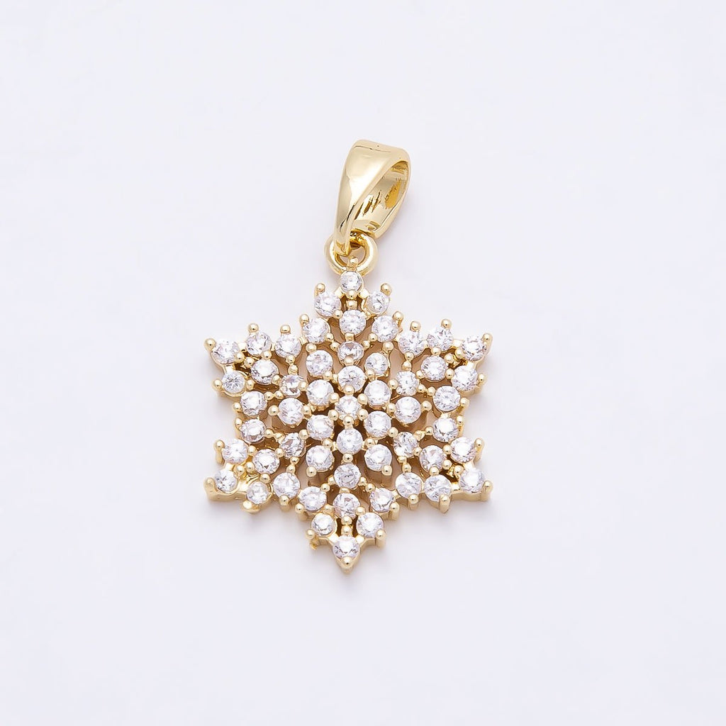16K Gold Filled 19mm Clear CZ Winter Snowflake Pendant in Gold & Silver | Charms-00954 Charms-00955
