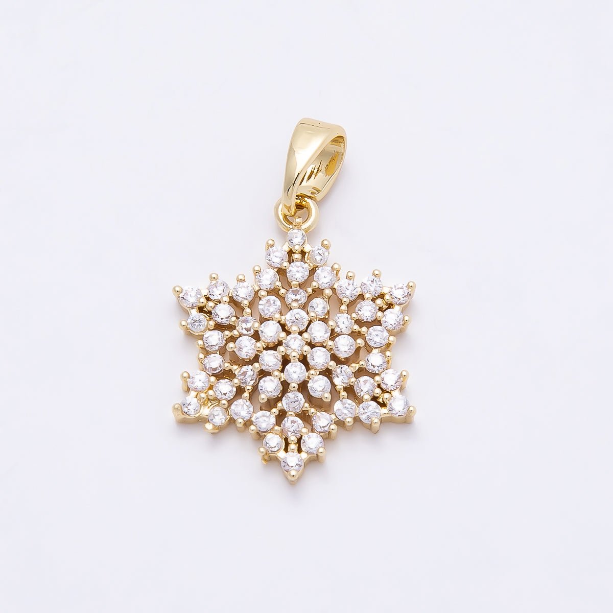 16K Gold Filled 19mm Clear CZ Winter Snowflake Pendant in Gold & Silver | Charms-00954 Charms-00955