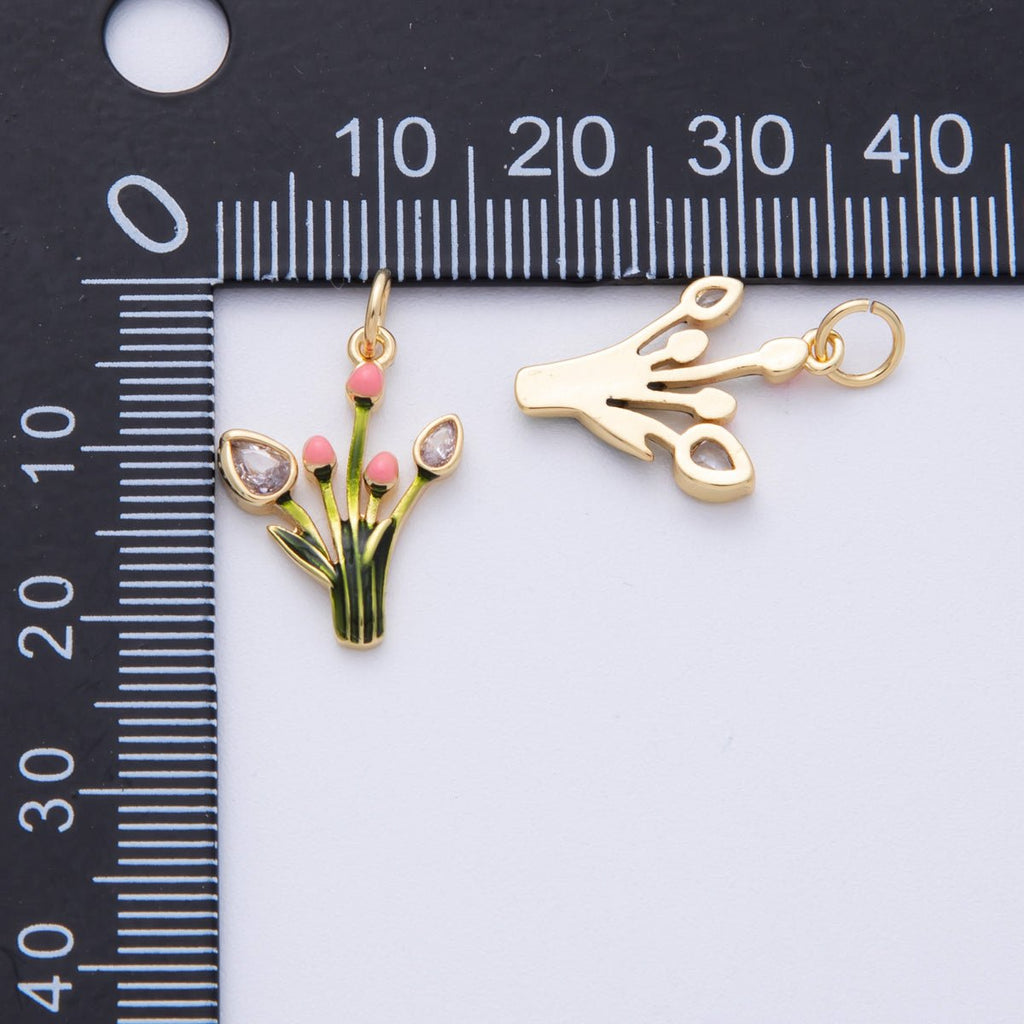 16K Gold Filled 19mm CZ Enamel Tulip Flower Charm | Charms-00102
