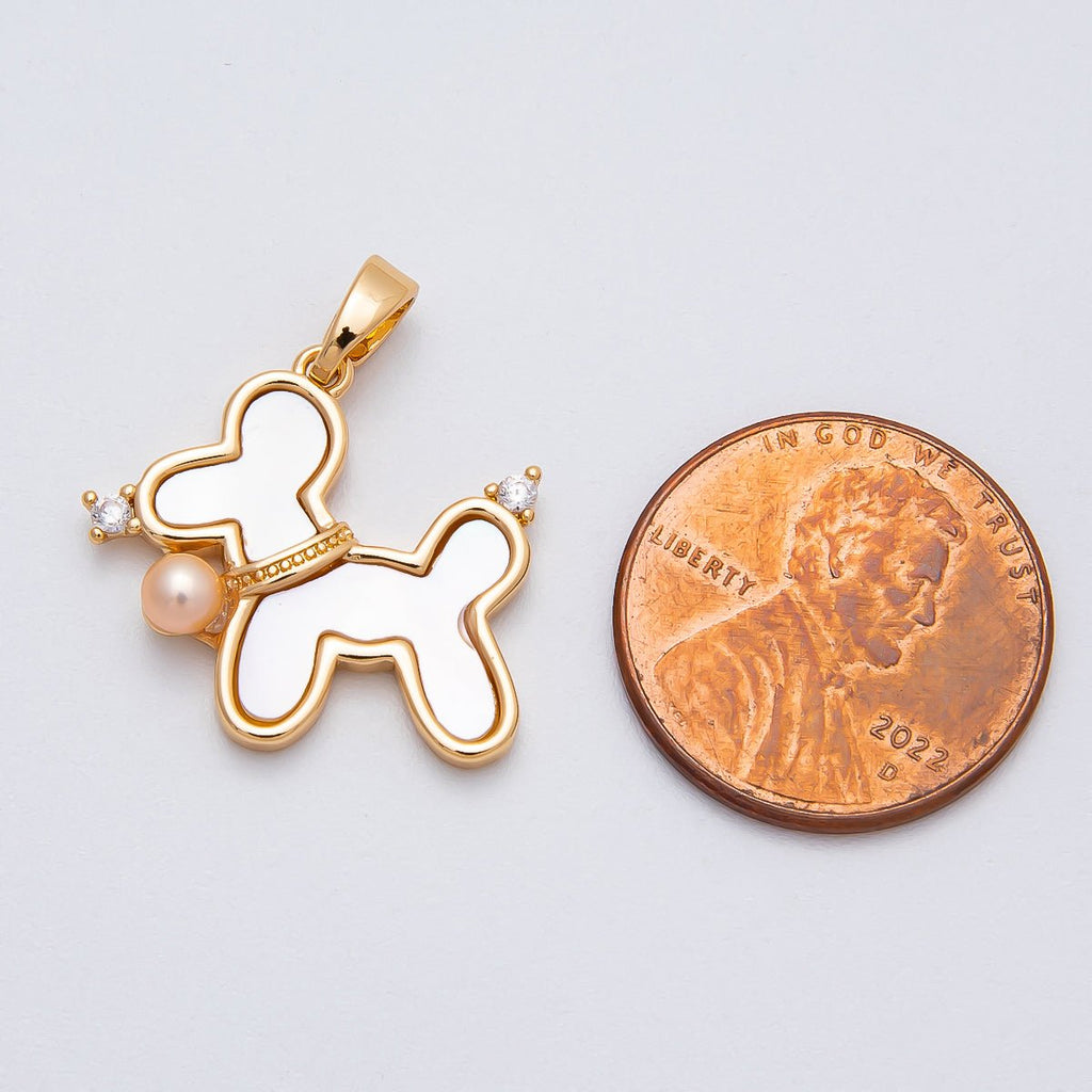16K Gold Filled 19mm CZ Pink Shell Pearl Puppy Pet Animal Pendant | Charms-00429