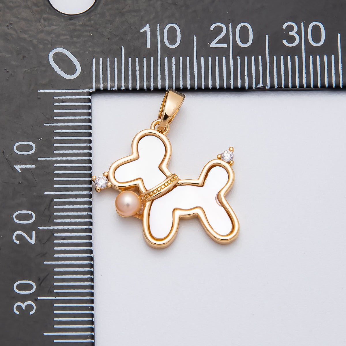 16K Gold Filled 19mm CZ Pink Shell Pearl Puppy Pet Animal Pendant | Charms-00429