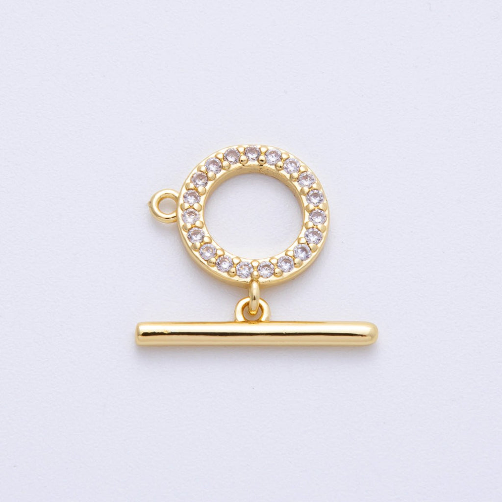 16K Gold Filled 19mm Micro Paved CZ Round Loop Toggle Clasp Finding | Findings-00028