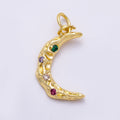 16K Gold Filled 19mm Multicolor CZ Dotted Hammered Celestial Crescent Moon Charm | Charms-01487