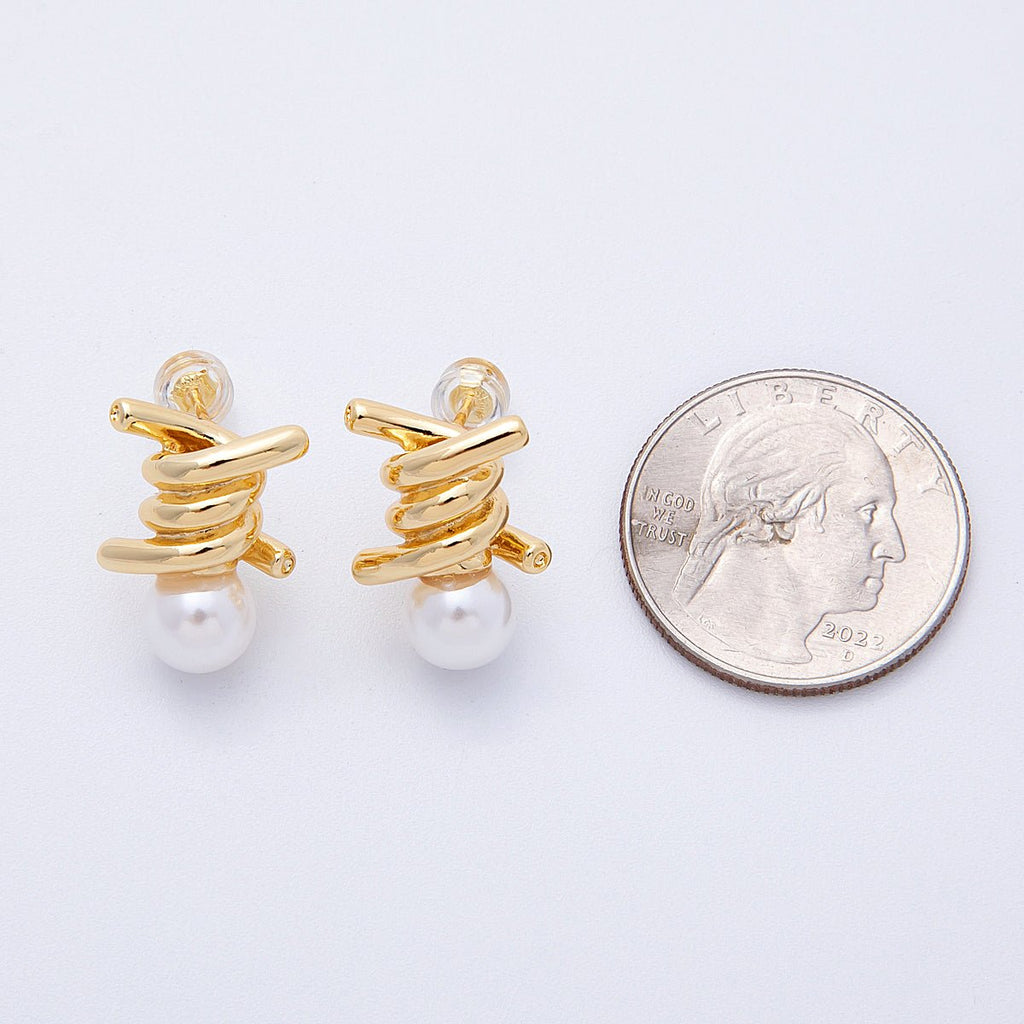 16K Gold Filled 19mm Shell Pearl Knot Stud Earrings | Earrings-00140