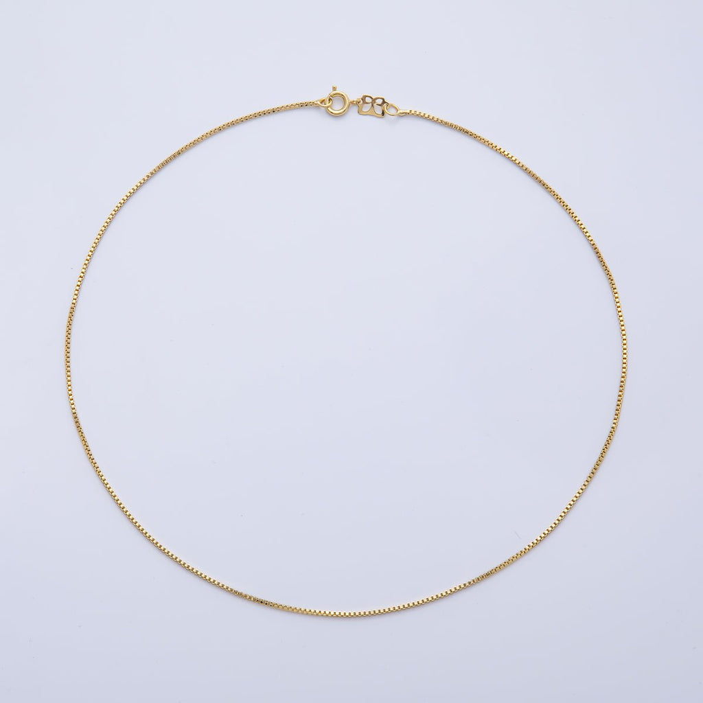 16K Gold Filled 1mm Minimalist Box Chain 16 Inch Choker Necklace | WA-04188