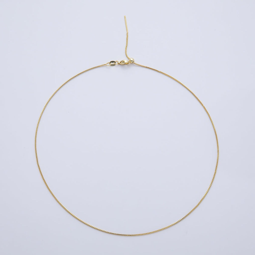 16K Gold Filled 1mm Minimalist Box Chain 19 Inch Slider Needle Adjustable Necklace | WA-04212
