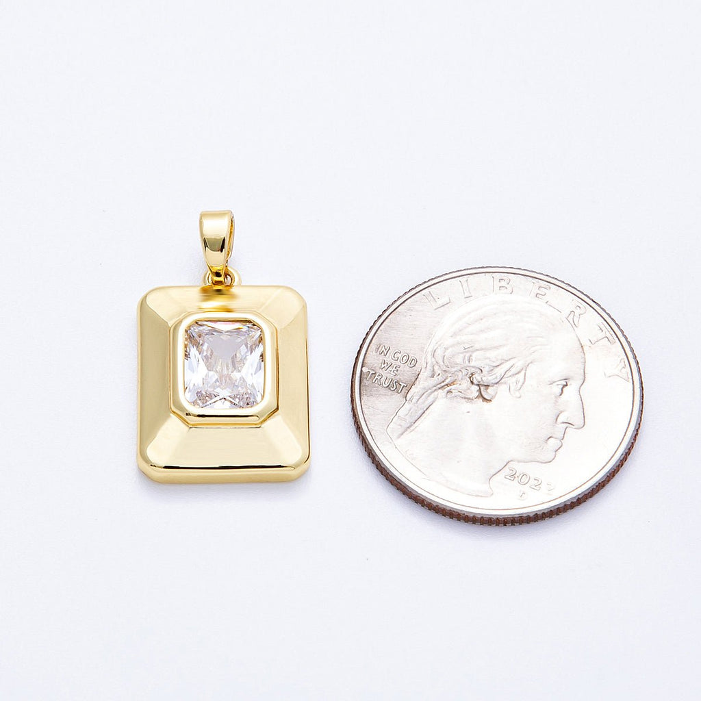 16K Gold Filled 20mm Baguette CZ Rectangular Tag Pendant | Charms-00205