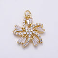 16K Gold Filled 20mm Baguette Micro Paved CZ Flower Swirl Charm | Charms-01547