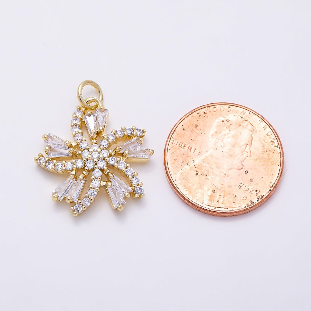 16K Gold Filled 20mm Baguette Micro Paved CZ Flower Swirl Charm | Charms-01547
