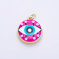 16K Gold Filled 20mm Blue Pink Evil Eye Enamel Round Charm | Charms-01241