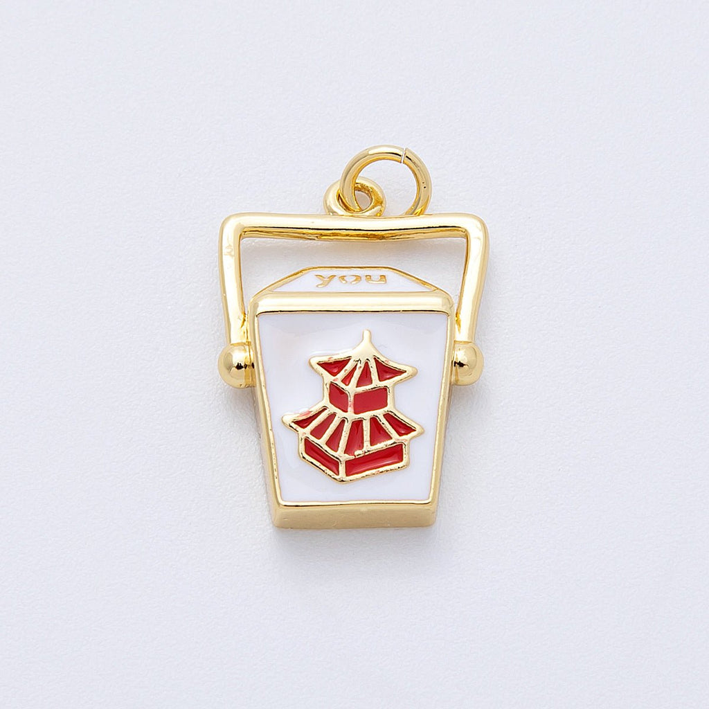 16K Gold Filled 20mm Chinese Take Out Box Enamel Charm | Charms-00123