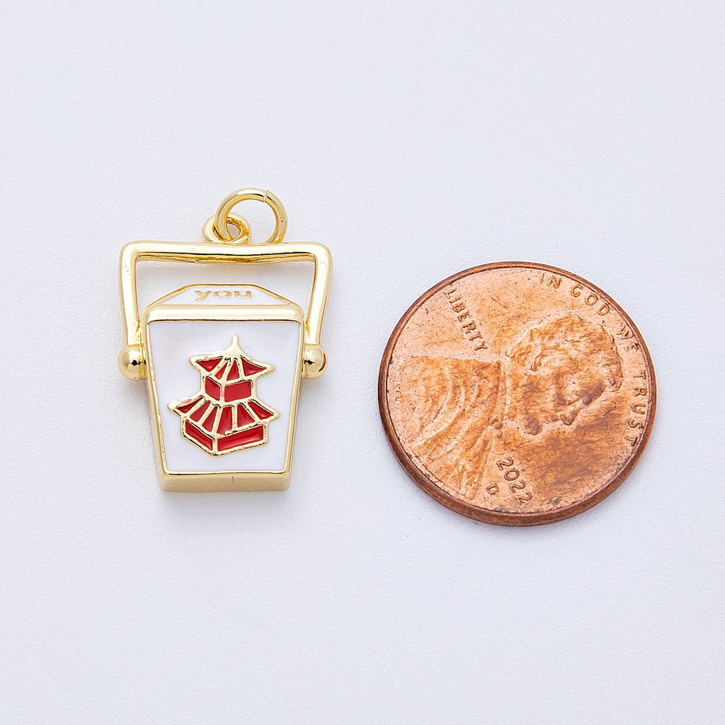 16K Gold Filled 20mm Chinese Take Out Box Enamel Charm | Charms-00123