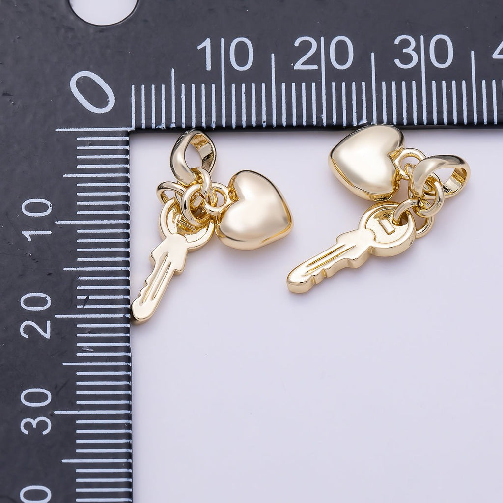 16K Gold Filled 20mm Chubby Heart Key Minimalist Multi Dual Pendant | Charms-01470