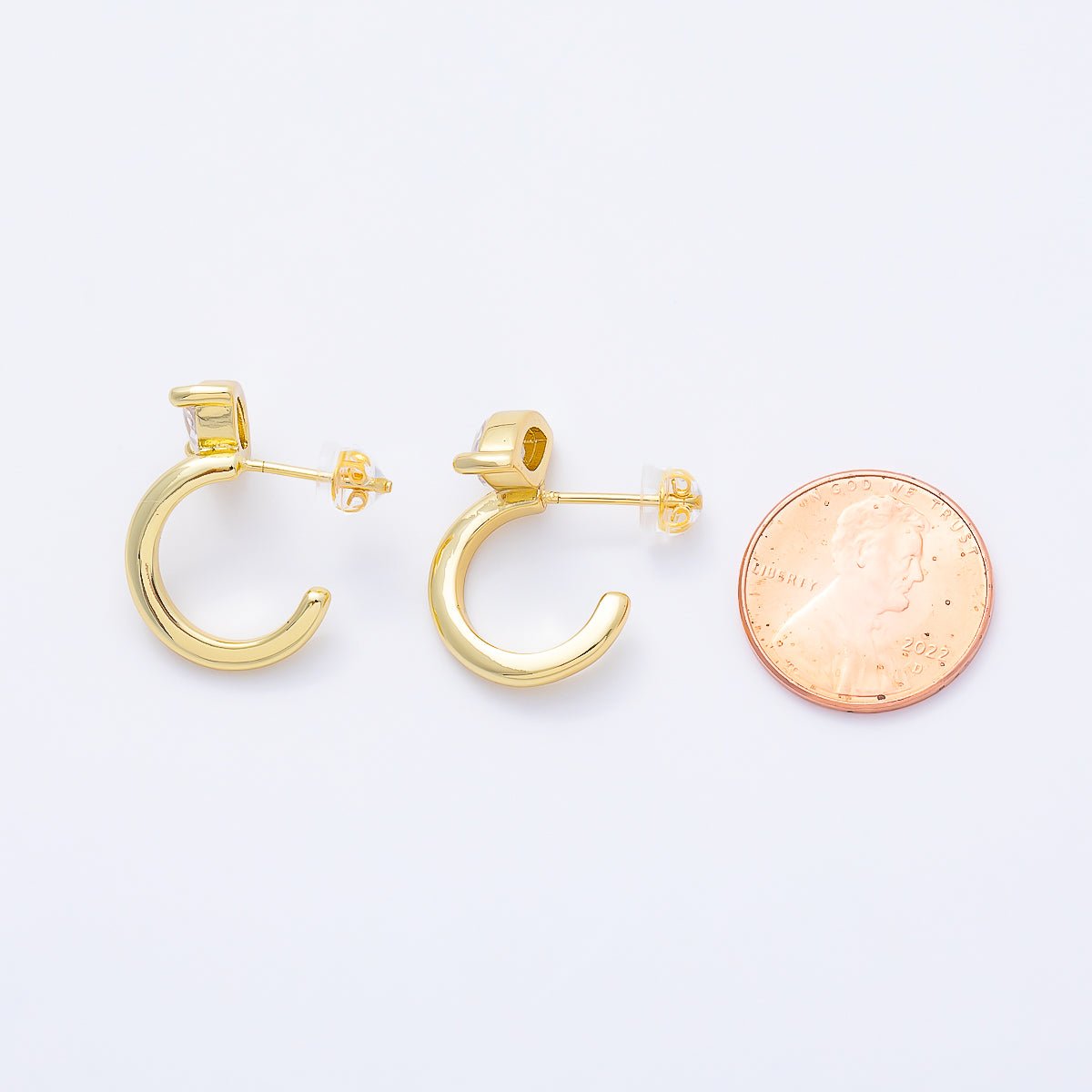 16K Gold Filled 20mm Clear CZ Marquise C-Shaped Hoop | Earrings-00681