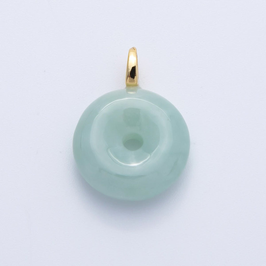 16K Gold Filled 20mm Green Jade Donut Natural Gemstone Pendant | Charms-00259
