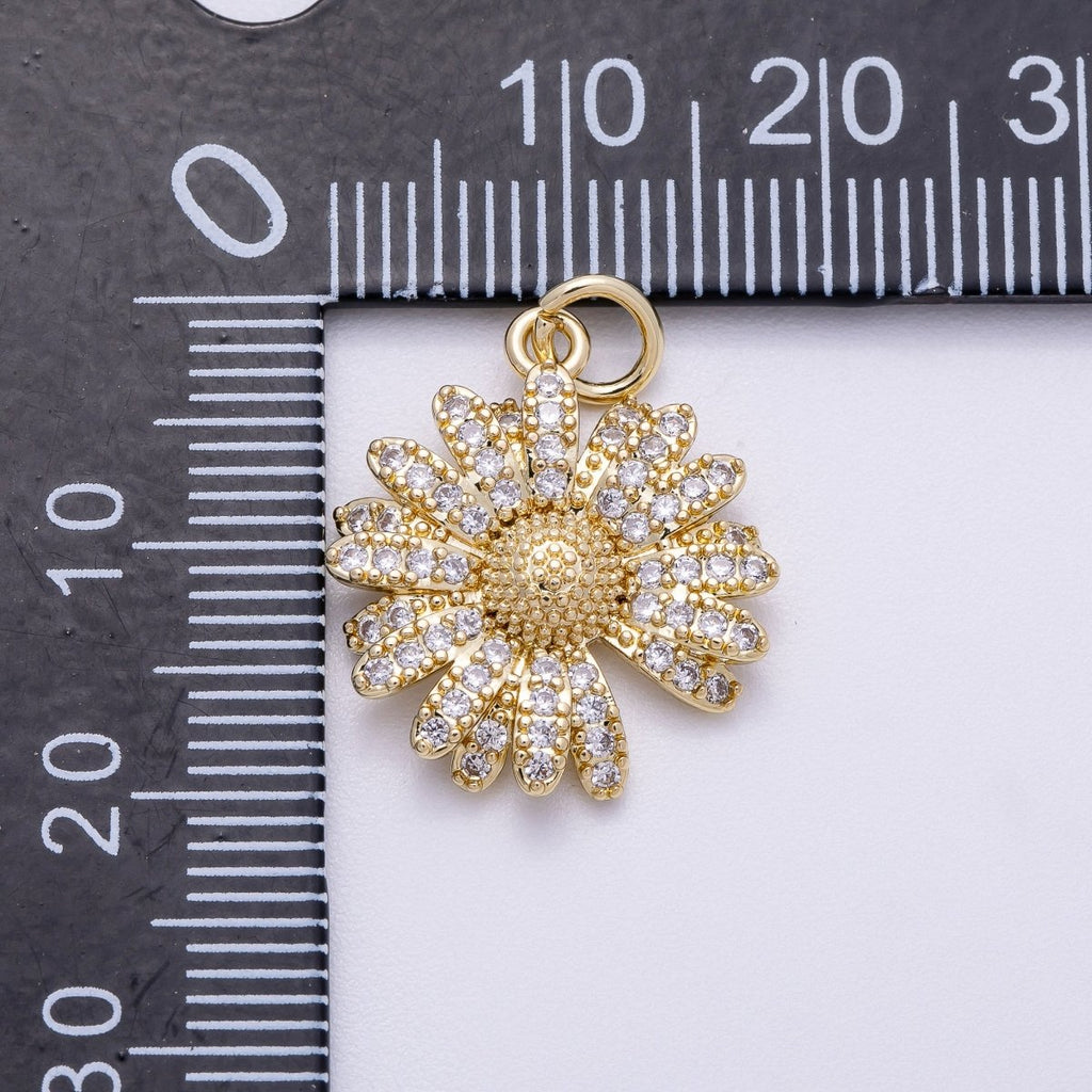 16K Gold Filled 20mm Micro Paved CZ Daisy Flower Charm | Charms-00564