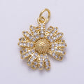 16K Gold Filled 20mm Micro Paved CZ Daisy Flower Charm | Charms-00564