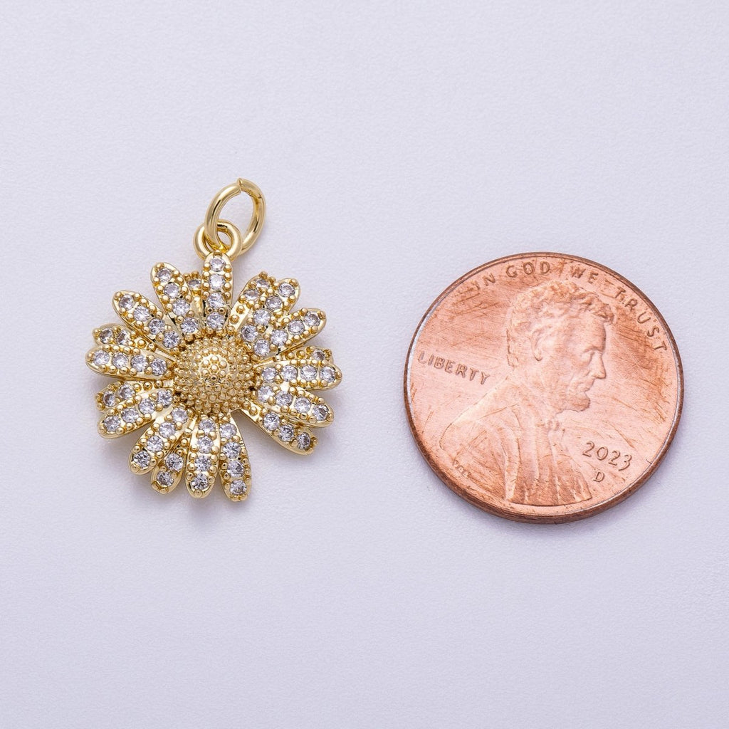 16K Gold Filled 20mm Micro Paved CZ Daisy Flower Charm | Charms-00564