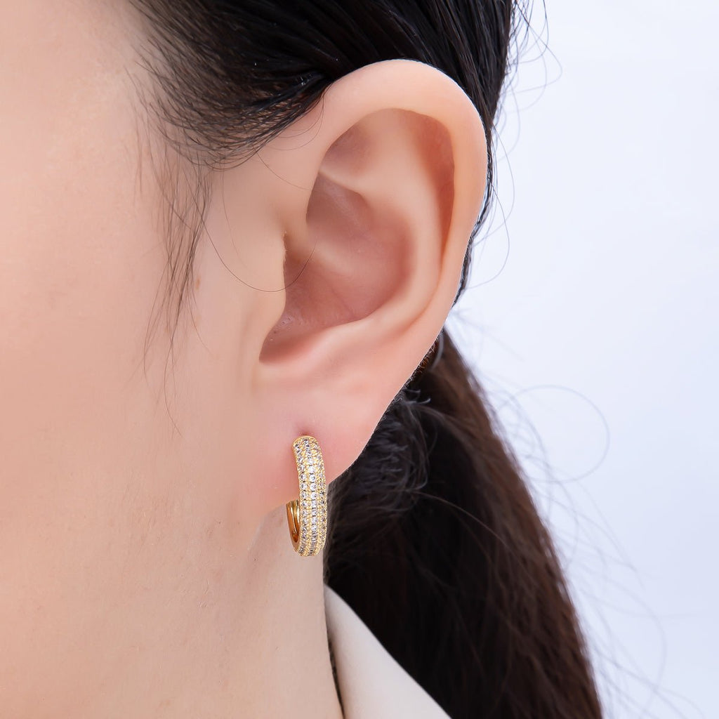 16K Gold Filled 20mm Micro Paved CZ J-Shaped Hoop Earrings | Earrings-00339
