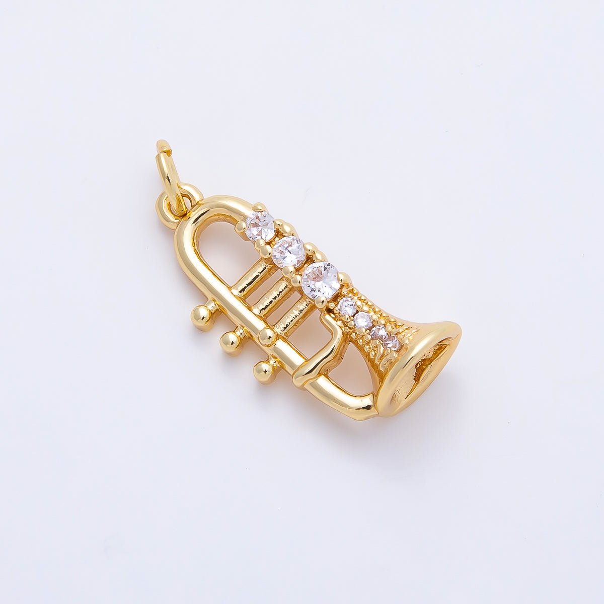 16K Gold Filled 20mm Micro Paved CZ Trumpet Musical Instrument Charm | Charms-01202