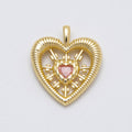 16K Gold Filled 20mm Pink CZ Ribbed Open Heart Pendant | Charms-00452