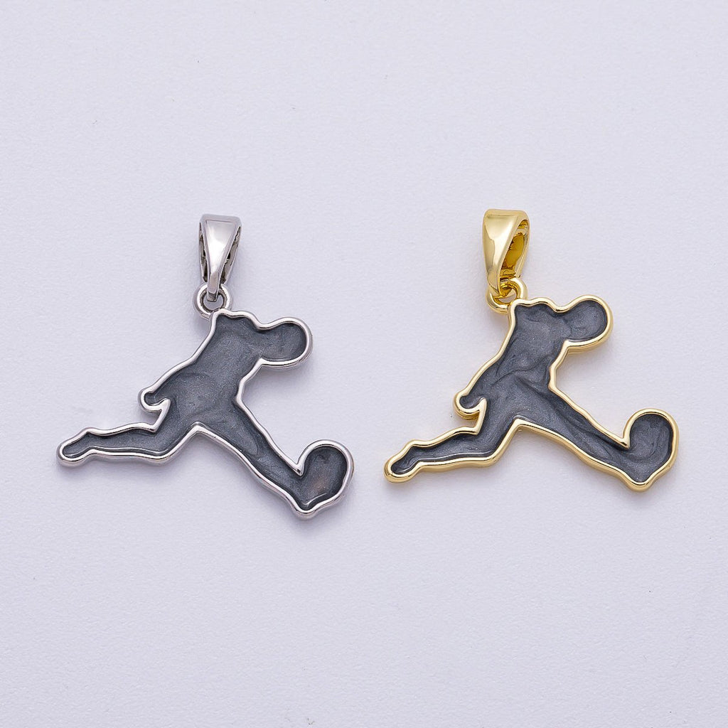16K Gold Filled 20mm Soccer Athlete Player Silhouette Pendant in Gold & Silver | Charms-00490 Charms-00491