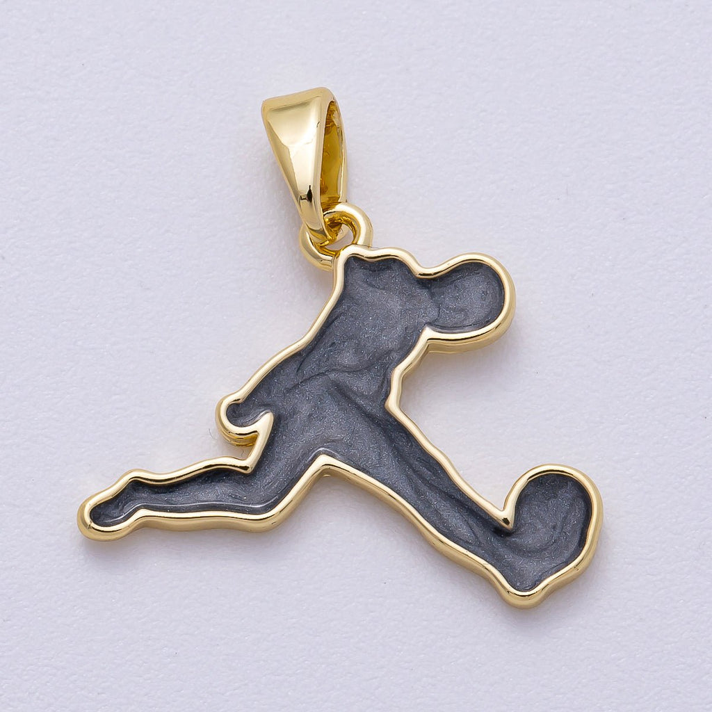 16K Gold Filled 20mm Soccer Athlete Player Silhouette Pendant in Gold & Silver | Charms-00490 Charms-00491